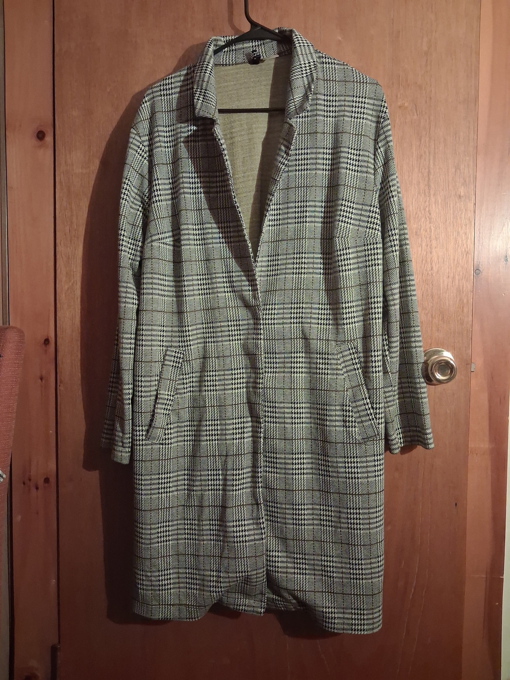 Divided Plaid Trench Coat in Green & Grey